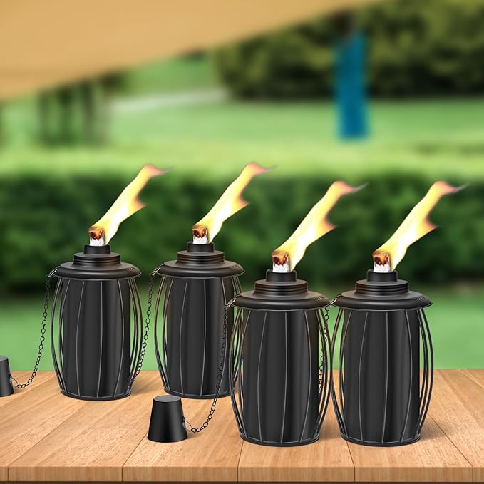 4-Pack Upgraded Torch Canisters,16oz Replacement Torch Refillable Canisters with Wicks,Caps, Outdoor Citronella Fuel Torch Canister for Luau Party, DIY Garden Decor.