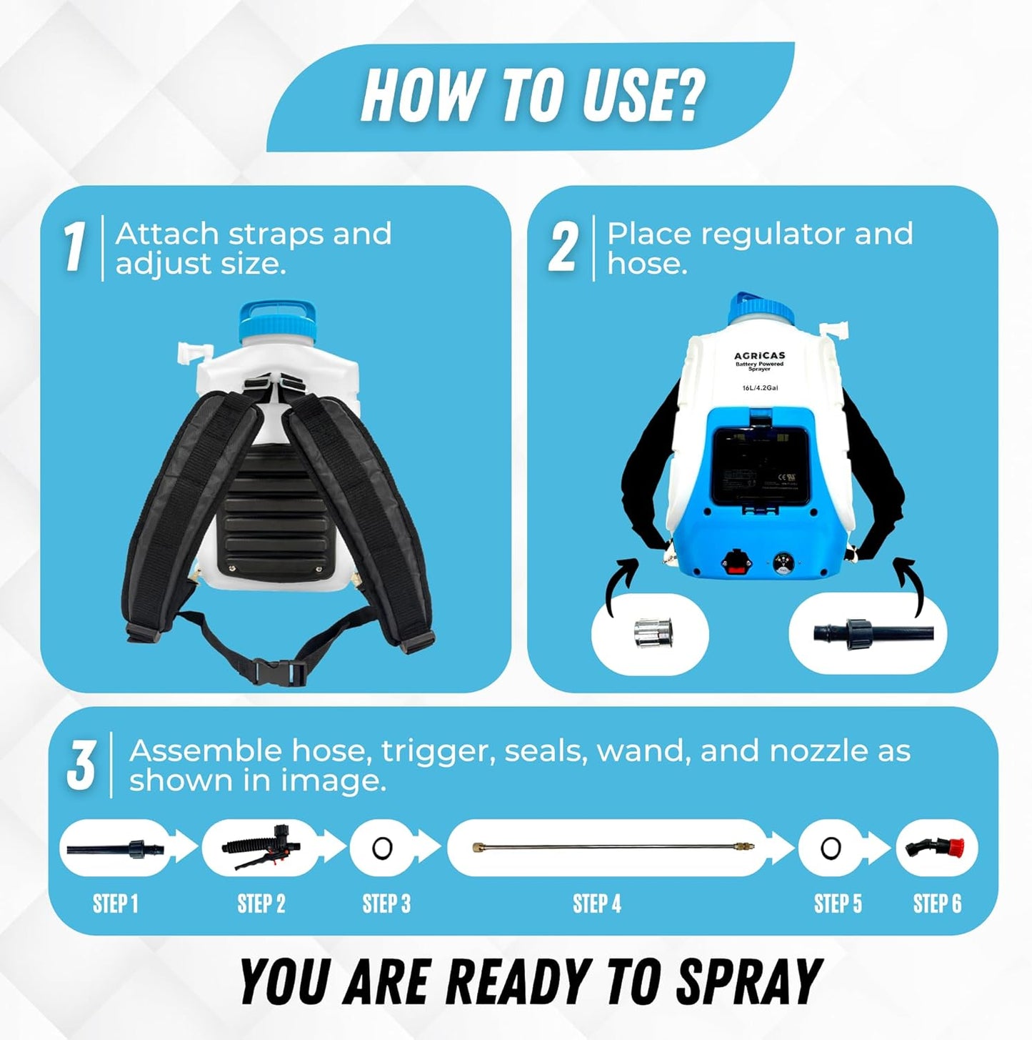 4.2 Gallon Battery Powered Sprayer with Cart - Professional Sprayer Gun - Wheeled Cart for Lawn & Garden with Adjustable Nozzles and Backpack, Weeding and Cleaning