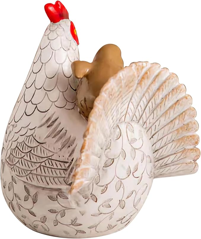 Elenon Funny Garden Chicken Outdoor Statue Decorative, Adorable Flower Bed Decor Rooster Statue, Yard Patio Art Decor Sculptures Table Ornament