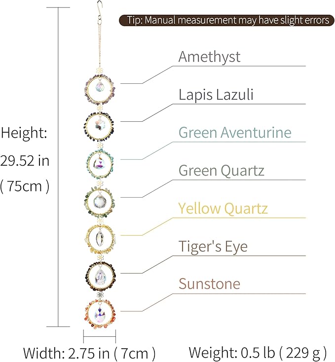 Healing Crystal Energy Wind Chime, 7 Chakra Crystal Sunlight Catcher, Meditation Home Decoration, Gem Wall Decoration, Birthday Gift, Healing Crystal Energy Sunlight Catcher