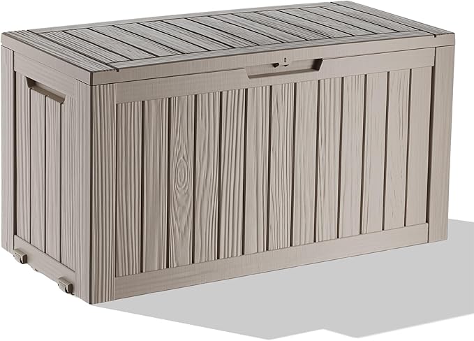 75 Gallon Outdoor Storage Box – Waterproof Deck Box for Patio & Garden,Light Brown