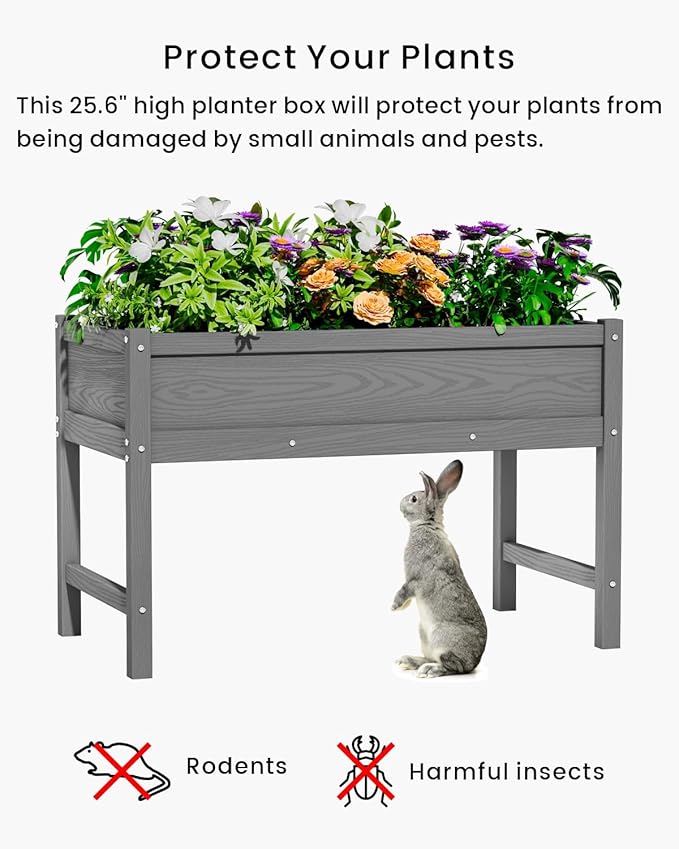 HDPE Raised Garden Bed with Legs, Outdoor Weather-Resistant Elevated Planter Box Stand for Seeds, Herbs, Flowers, Vegetables (Grey)