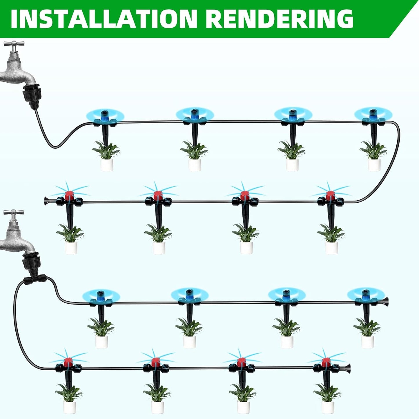 50FT Drip Irrigation System, 2025 Quick Connector Garden Irrigation System, Adjustable Nozzle, Garden Watering System with 1/4 '' Pipe, Garden, Vegetable, Greenhouse, Lawn Sprinkler