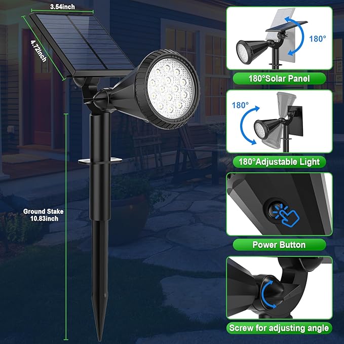 8 Pack Solar Spot Lights Outdoor Waterproof 180 Adjustable Solar Powered Landscape Lights for Yard, Garden, Pathway, Porch, Pool, Wall, 4 Lighting Modes, Warm White