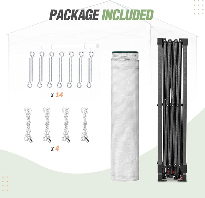 EAGLE PEAK 10x10 Portable Walk-in Greenhouse, Pop-up Indoor Outdoor Garden Green House, Zippered Doors and Windows, PE Cover, White