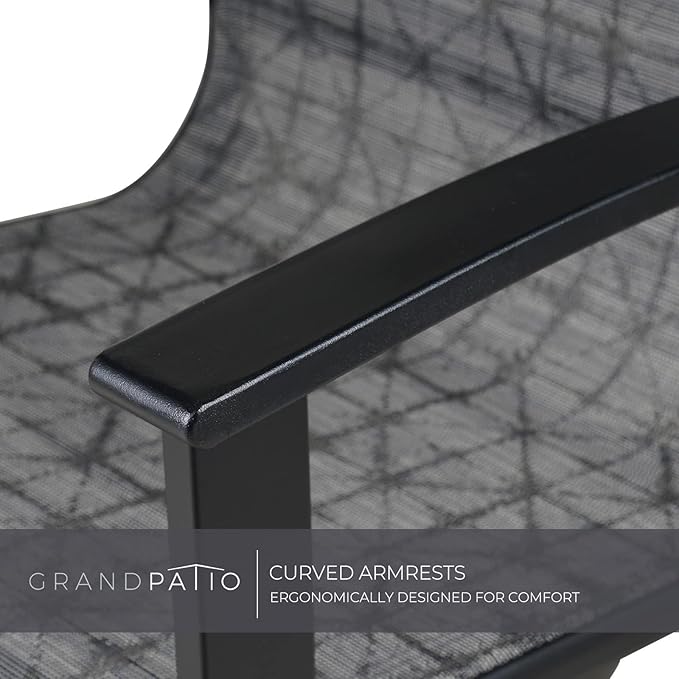 Grand patio Outdoor Swivel Dining Chairs Set of 2, 360 Degree Mesh Sling Rocker Sets for Deck, Garden Backyard, Black & Grey Plaid