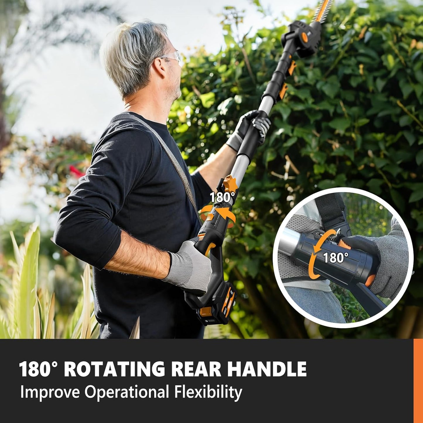 Alloyman 2-in-1 Telescoping Cordless Pole Hedge Trimmer 16-Inch and Pole Saw 8.6-Inch,with 2 Packs 4.0Ah Batteries & Charger,for Tree Trimming and Shrubs Pruning