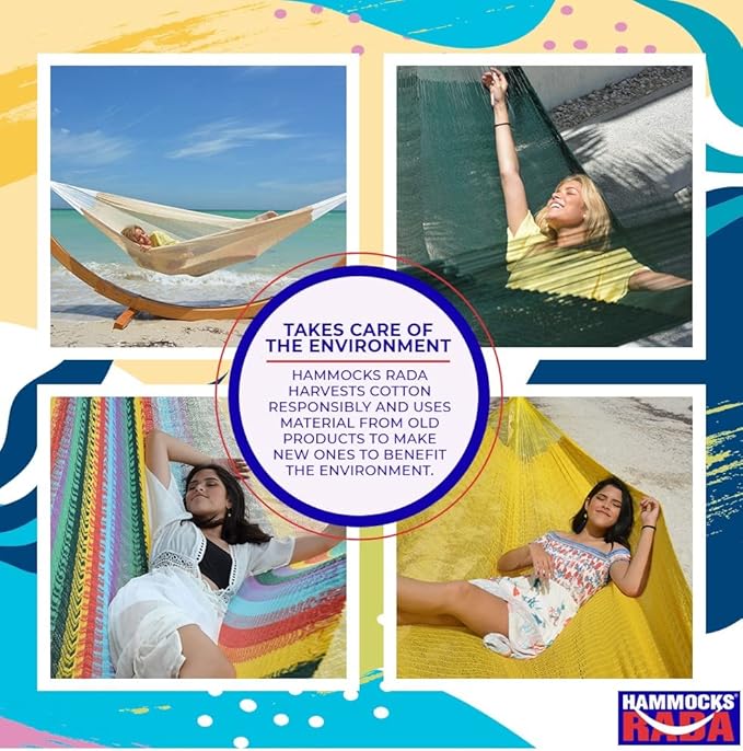 Handmade Hammocks - Hammocks Rada Handmade Yucatan Hammock - Artisan Crafted in Central America - Fits Most 12 Ft. - 13 Ft. Stands - Carries Up to 330 Lbs. - Single Size - Tequila