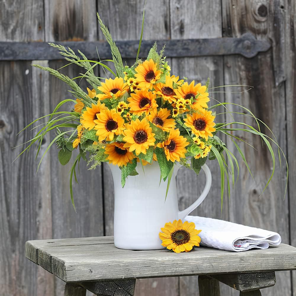AmyHomie Artificial Sunflower Bouquets,2 Bunches Fake Flowers for Outdoors Baby Shower Home Wedding Fall Decor, Bride Holding Flowers,DIY Garden Craft Art Decor