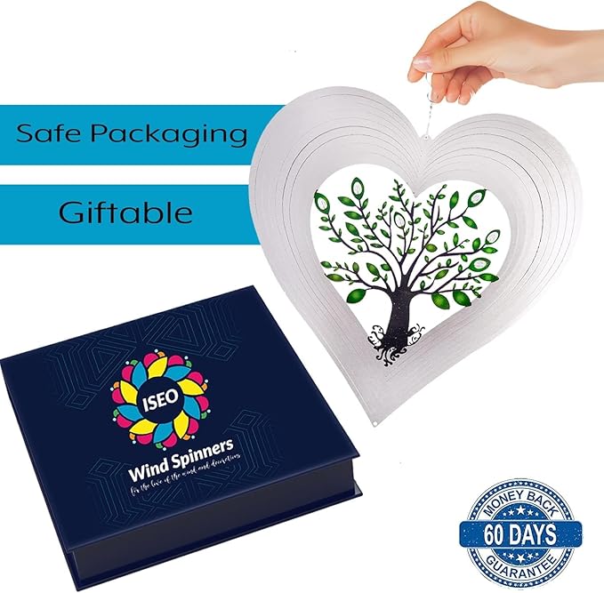 Heart Wind Spinners with Crystals for Yard and Garden, Metal Ornaments for Garden Décor, Outdoor Wind Spinner, Heart Décor Gifts, Outdoor Garden Decoration, 12 inch Heart Wall Décor by ISEO