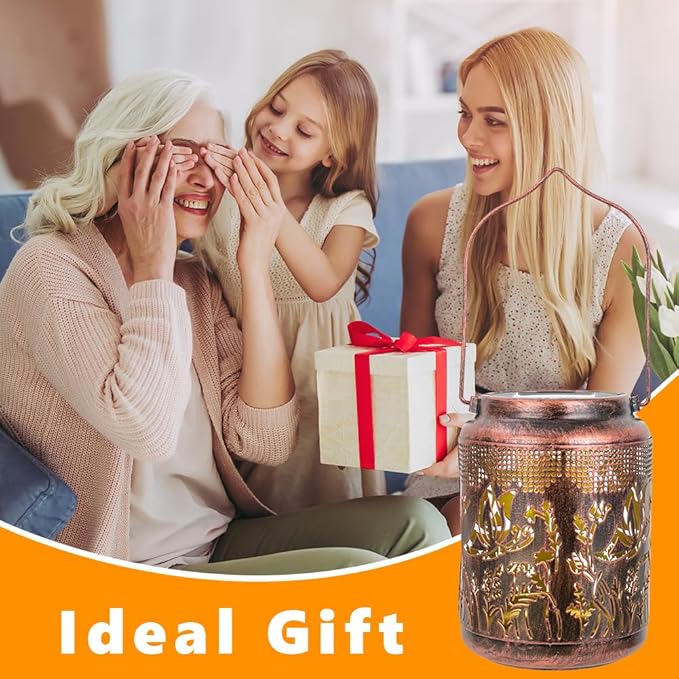 2 Pack Butterfly Solar Lanterns Outdoor Waterproof,Birthday Gifts for Women Mom,Hanging Solar Lights Outdoor LED 6.9" Metal Butterfly Decorative Lanterns for Patio,Pathway,Yard,Garden Decor