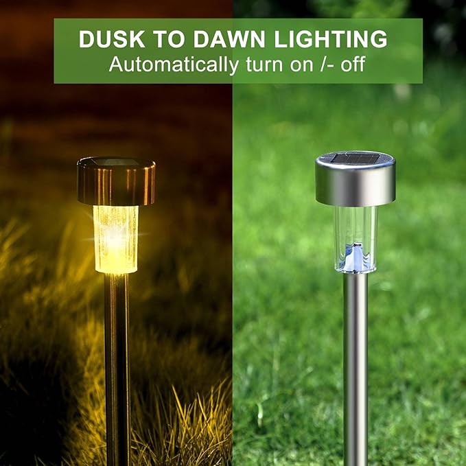Dream Master Solar Lights Outdoor Waterproof, Stainless Steel LED Landscape Lighting Outdoor Solar Lights for Outside Solar Garden Lights for Pathway, Walkway, Patio, Yard, Lawn - 16 Pack(Warm White)