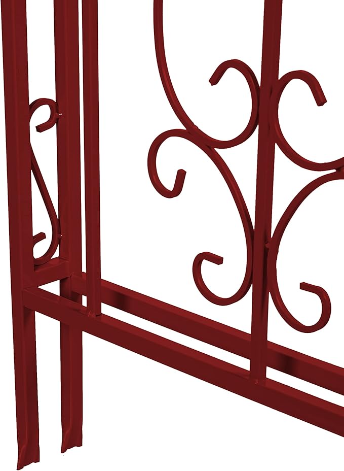 Evergreen Plow & Hearth Arch Metal Outdoor Garden Arbor | Montebello | 7 Feet Tall | Red | Iron Trellis Lattice for Climbing Plants | Wedding | Outdoor Patio Decor (Red)