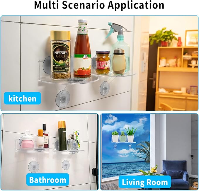 2-Pack Acrylic Window Plant Shelves with Suction Cups & Support Brackets - Semicircular Window Sill Extender for Herb Pots, Succulents, Flower Boxes, Micro Greens | Indoor/Outdoor Use