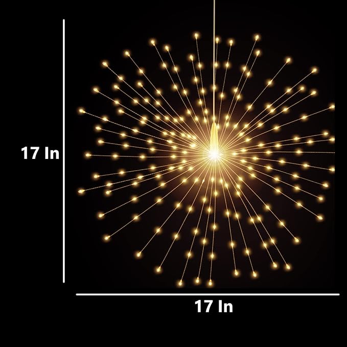 200 LED Starburst Sphere Lights,Firework Lights Battery Powered, Tent Chandelier Remote Control, Waterproof Hanging Lights for Gardens Courtyards Porches Christmas Party Home Decor(Warm White)