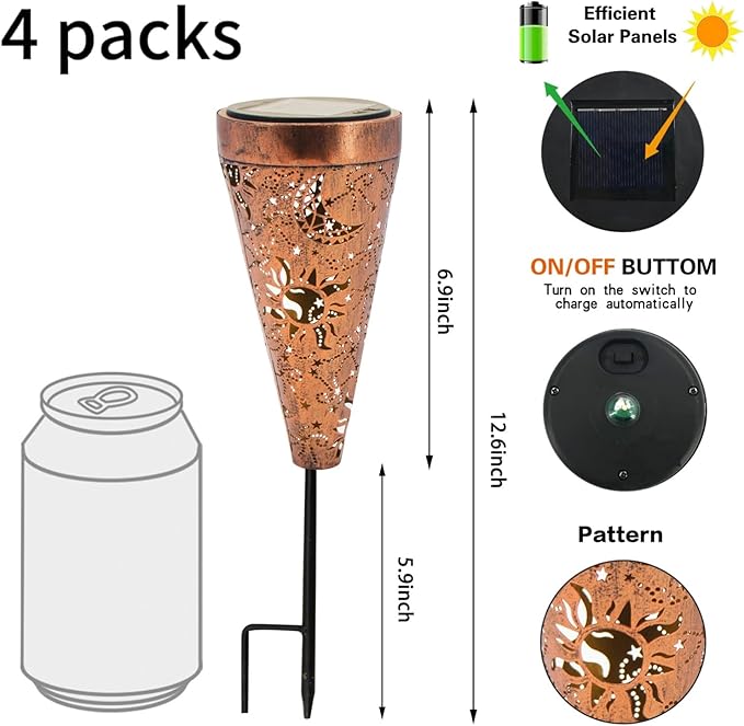 DIBIEECN 2 Pack Sun and Moon Solar Pathway Lights Outdoor,Metal Garden Decorations Outdoor Lights with Patterns and Warm Light,Waterproof Landscape Lighting for Path Patio Backyard Walkway Yard