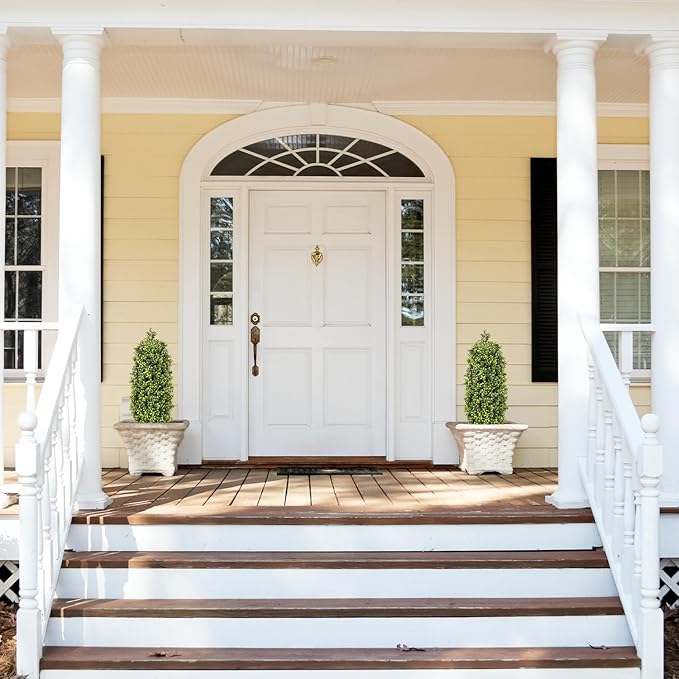 3ft Artificial Boxwood Topiary Trees (Set of 2) - UV Resistant Faux Plants for Outdoor/Indoor, Realistic 36in Fake Bushes and Shrubs for Front Porch, Planter, Patio - Low Maintenance & Evergreen