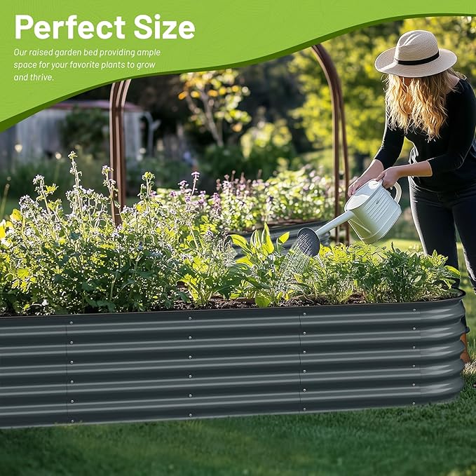 8x2x1.5ft Raised Garden Bed-Oval Outdoor Galvanized Planter Box for Vegetables, Fruits,Herbs, Flowers,Metal Raised Garden Bed kit-Black Grey