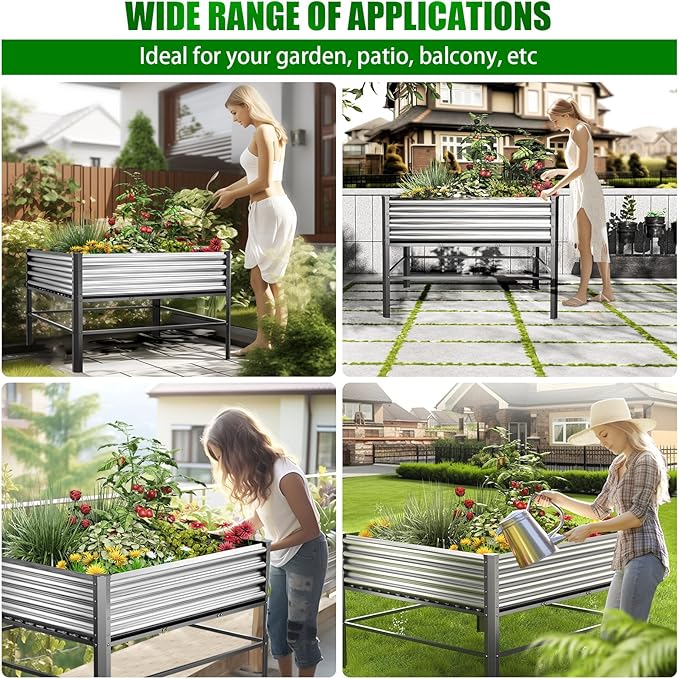 Doniks Raised Garden Bed with Legs, 48×48×32in Large Outdoor Metal Galvanized Garden Planting Box,1000lb Capacity for Vegetables Lawn Green Flowers, Fruits, Terrace