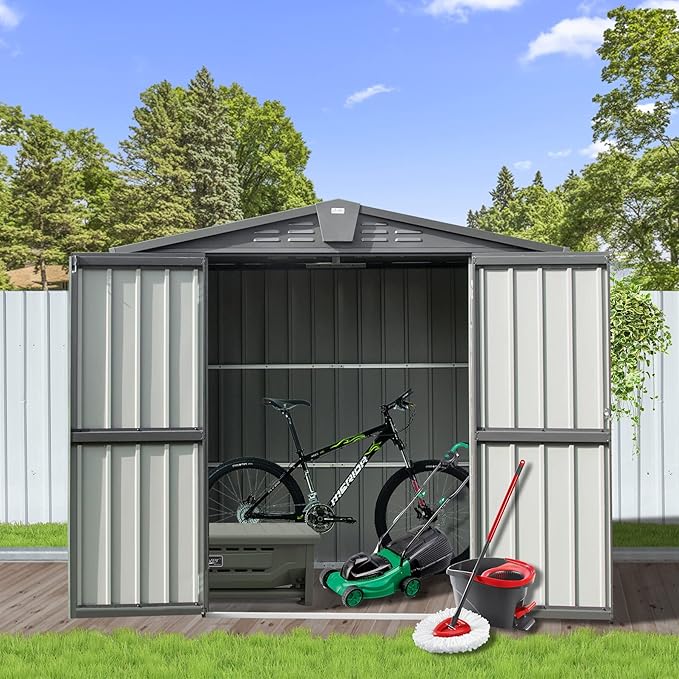 Domi 10β x 8β Outdoor Storage Shed, Metal Sheds Tool Storage Gable Roof with Lockable Door & Air Vents, Outdoor Galvanized Steel Sheds for Backyard,Garden,Patio,Lawn