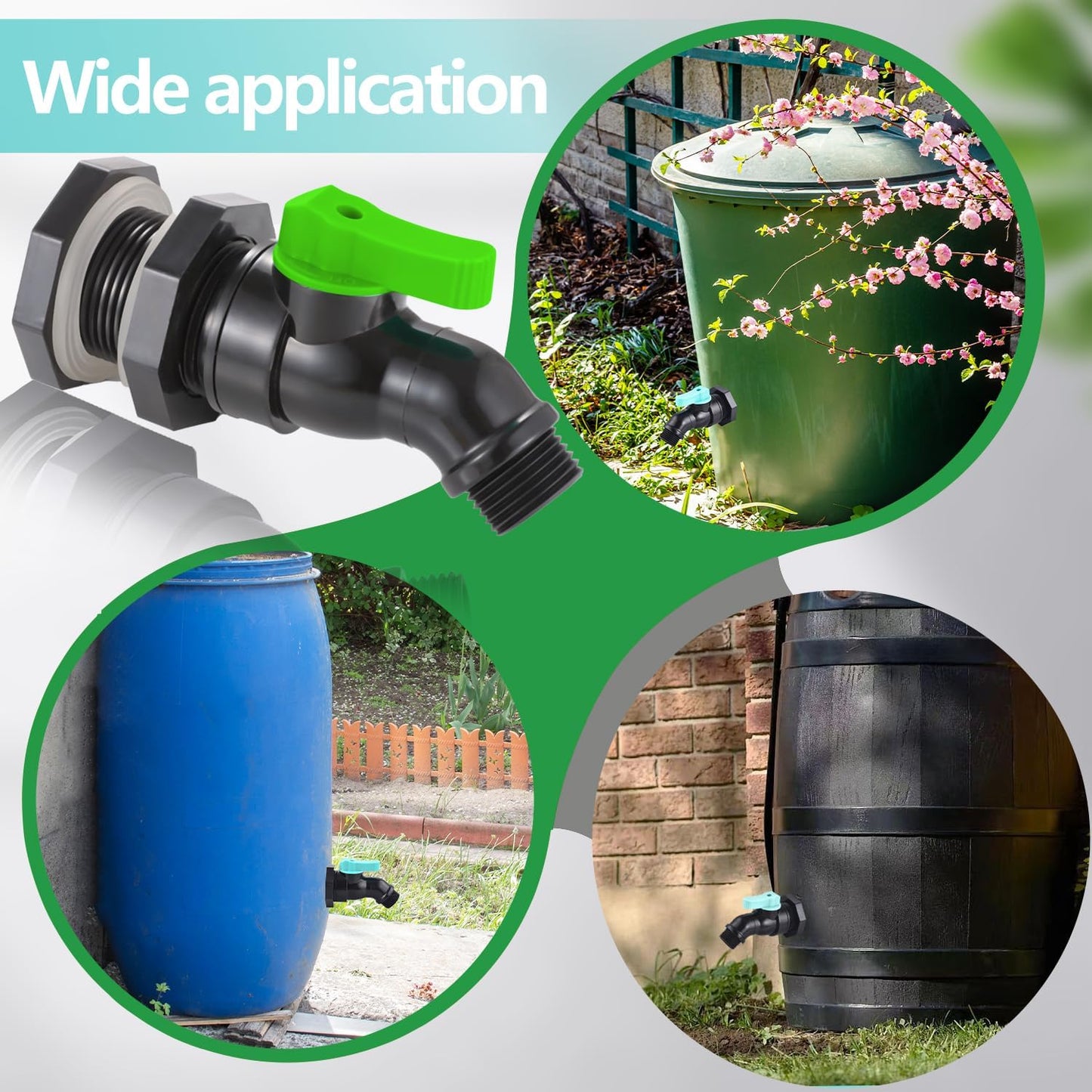 High Flow Rain Barrel Spigot Kit with Bulkhead Fitting,Rain Barrel Drain Valve for Rain Water Barrel, Water Tanks, 55 Gallon Drum ,3/4 GHT Outlet