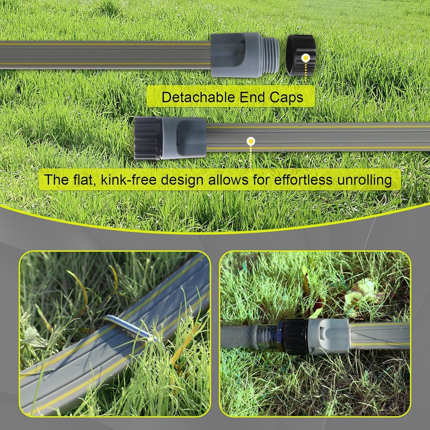 Hopegiver Sprinkler Soaker Hose 50ft 4-Pack Yard, Sprinkler Hose 200 ft for Lawn Water Saving with Stakes, Drip Irrigation Hoses Garden Watering System(Grey,50ft 4-Pack)