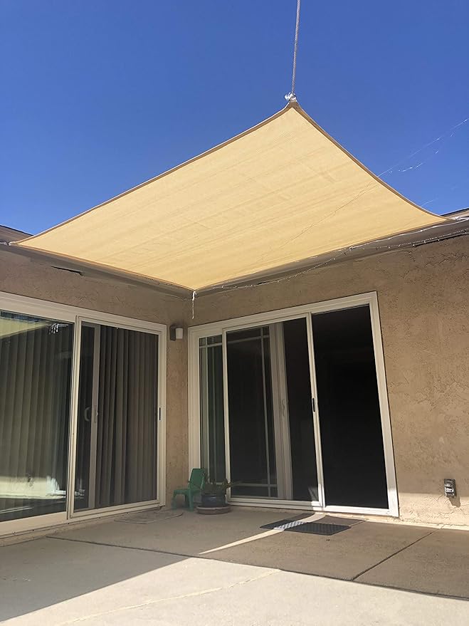 Eden's Decor Straight Flat-Edged Sun Shade Sail Rectangular 7' x 15' Wheat UV-Blocking Outdoor Canopy Fabric Cloth Awning for Pergola Patio Garden Backyard Custom Size