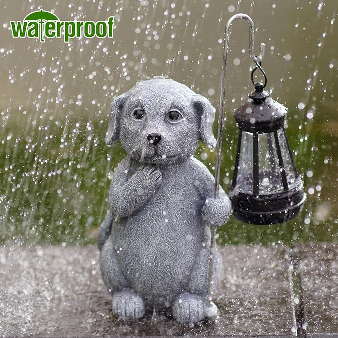 Garden Decor Solar Statues for Mom Grandma Birthdays for Women Sister Wife Lady - Front Patio Balcony Yard Art Lawn Ornaments Porch Outdoor Outside Decorations (Dog)