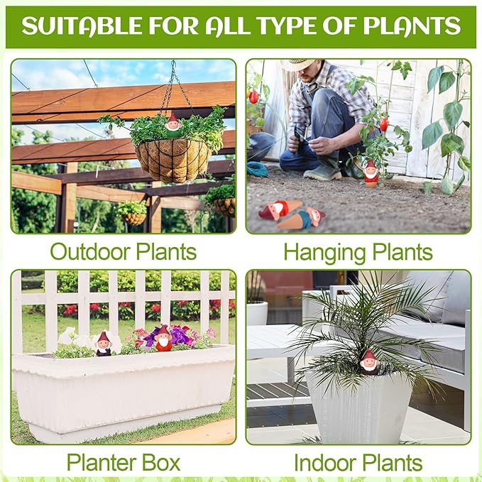 7 Pcs 3.4 Fl oz Terracotta Self Watering Spikes Cute Gnomes Auto Water Planter Insert Small Watering Globes Slow Vacation Waterer Devices Indoor Outdoor House Plant Accessories