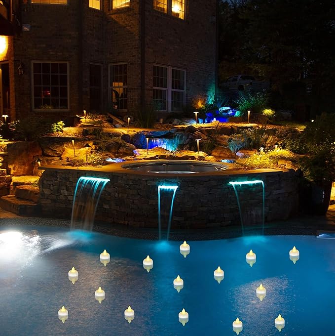 48 Pack Waterproof LED Floating Tea Lights, Flameless Flickering Battery Operated Outdoor Tealight Candles, White Water LED Votive Candles Bulk for Wedding Centerpiece Vase Halloween Decorations