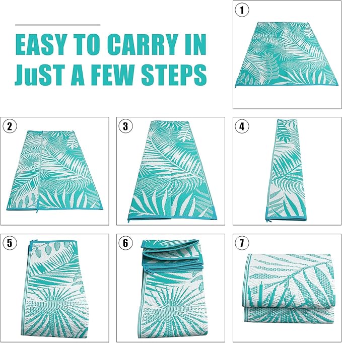 HiiARug Outdoor Rug 6x9Ft Waterproof for Patios Clearance, Reversible Plastic Straw Patio Mat Large Area Rugs RV Mats for Outside Trailers Campers Porch Deck Beach Backyard 