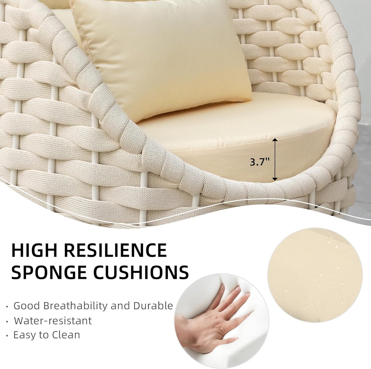 6-Piece Aluminum Patio Furniture Set, Olefin Rope Modern Outdoor Conversation Set Sectional Sofa with Water Repellent Thick Cushions and Coffee Table for Balcony, Garden, Beige