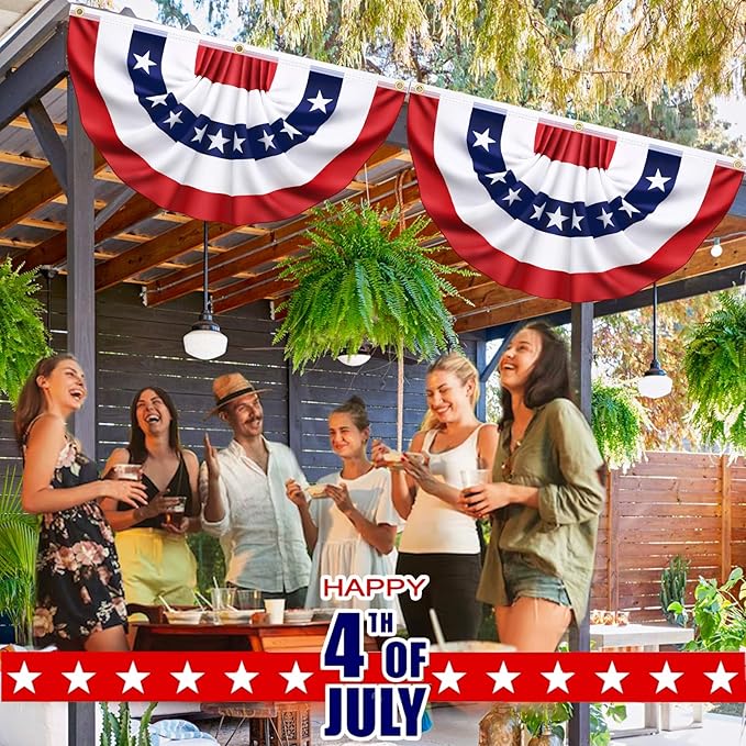 3x6 Ft 2 Pack American Pleated Fan Flag, Patriotic Half Fan Banner American Flag Decoration Bunting for Outside Red White and Blue Decor Independence Day Memorial Day 4th of july Decorations