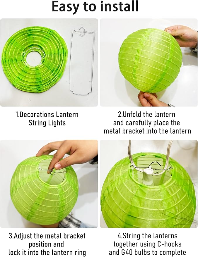 G40 LED Outdoor Lantern String Lights, 25FT Multicolor Patio String Lights with 10 Chinese Lanterns, Plug in Nylon Lantern Lights Waterproof UL Listed for Backyard Party Birthday Wedding Christmas