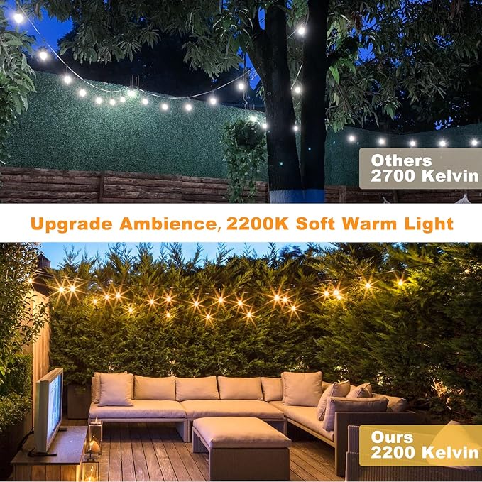 Achin Outdoor String Lights 96FT(48FT*2) Waterproof IP65 LED Patio Lights with 30+2 S14 Edison Bulbs Warm 2200K Hanging Lights Outside Shatterproof String Lights for Outside Bistro, Market, Yard