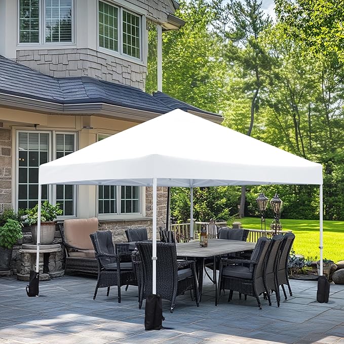 Amazon Basics Outdoor Pop Up 10 x 10 Canopy Tent for Events, Portable with Easy Setup, One-Push, Includes Wheeled Carry Bag, 8 Pegs, 4 Ropes, 4 Weighted Bags, White