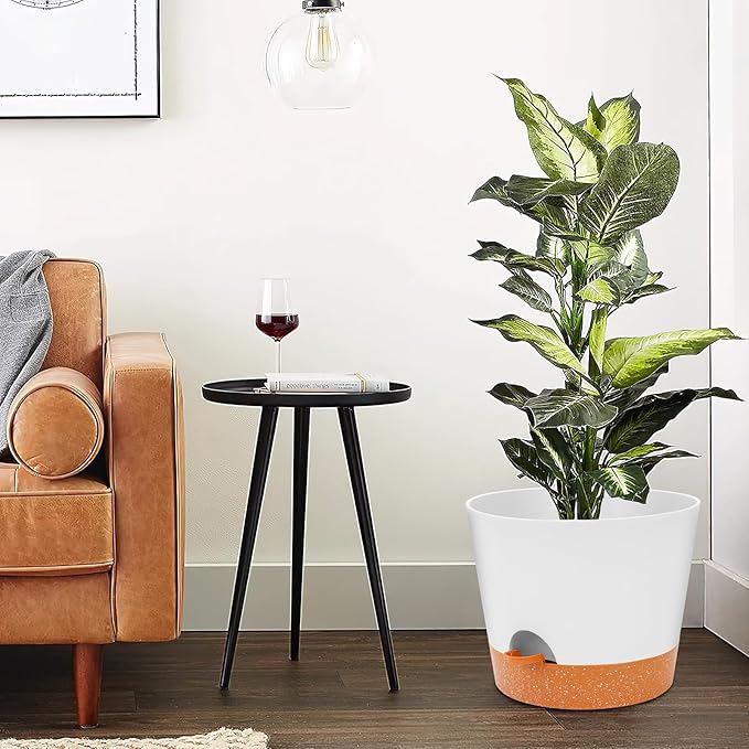 GARDIFE 12 inch Plant Pots, planters, Self Watering Pots, Large Plastic Flower pots with Deep Reservior and High Drainage Holes for Indoor Outdoor Plants and Flowers, White