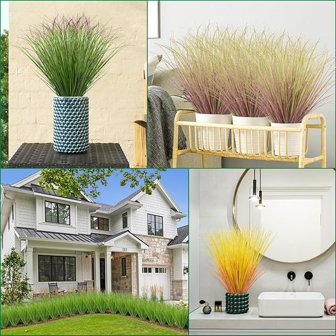 12Pcs Artificial Grass Plants, Faux Shrubs Wheat Grass, Artificial Tall Grass Fake Plants for Outdoor Decor,Artificial Greenery Stems Weed for Room Indoor Home Decor(Light Purple)