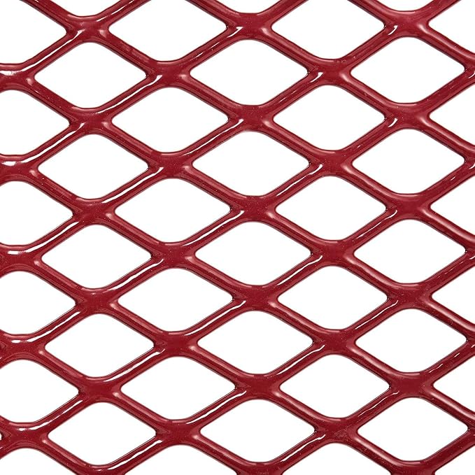 Global Industrial 46" Round Picnic Table, Expanded Metal, Red Thermoplastic Coating, Attached Benches, 1-1/2” Umbrella Pole Hole, Outdoor-Rated, 1000 lb Capacity