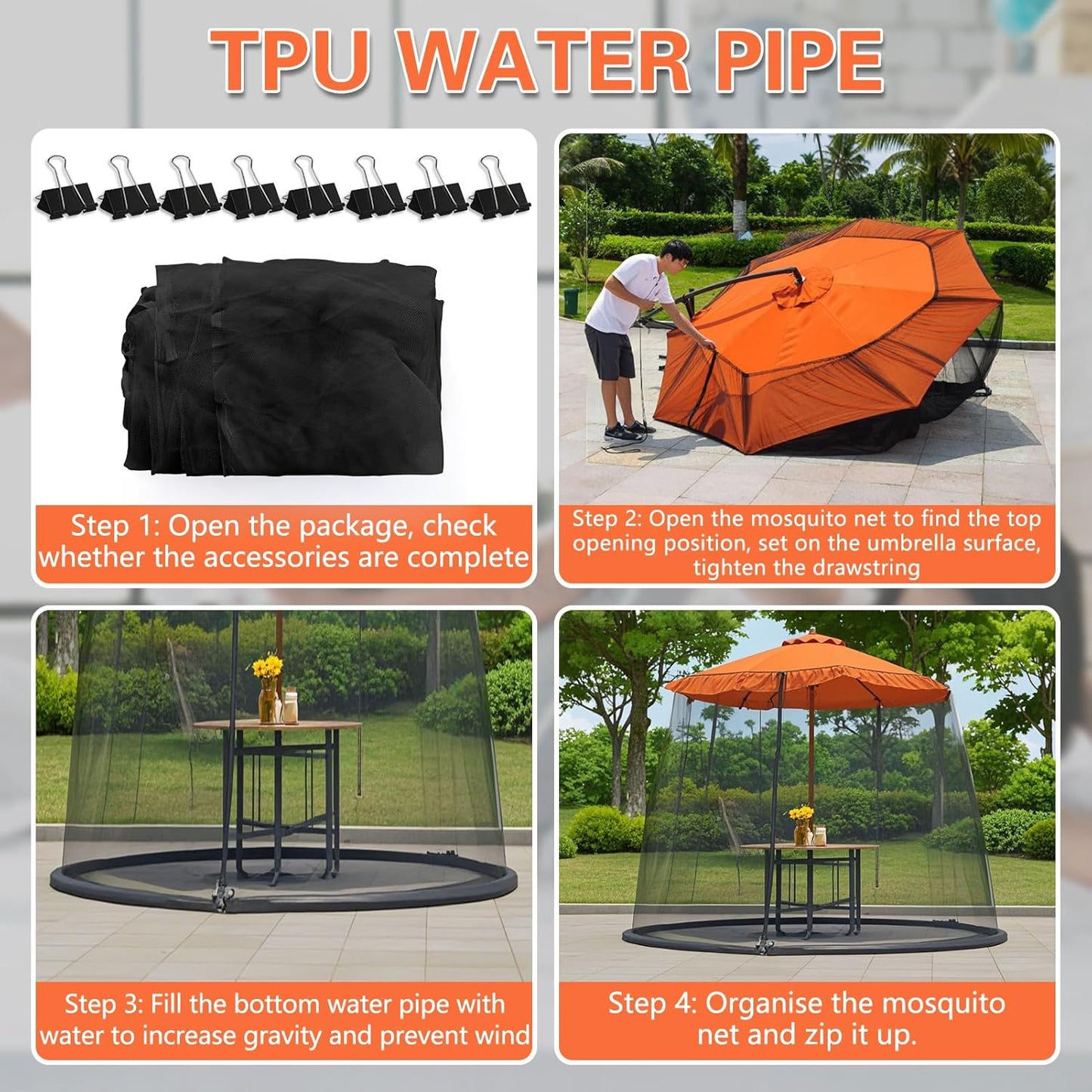 7.5-13FT Mosquito Netting for Patio - Mosquito Net for Patio Garden and Outdoor Umbrellas with Zipper and Adjustable, Umbrella Netting for Outdoor Umbrellas