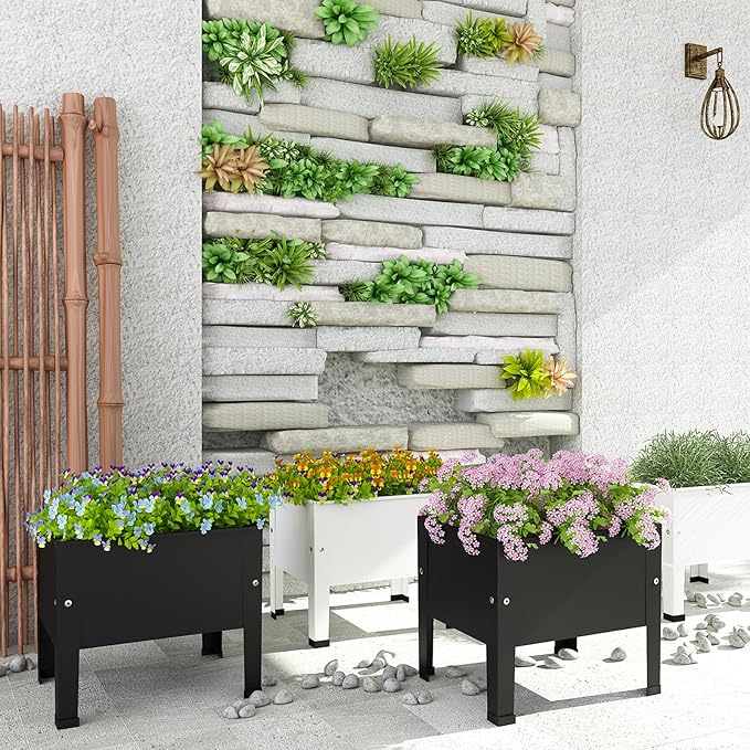 aboxoo 2 Packs 14 Inch Small Planter Raised Garden Bed with Legs,Outdoor Metal Planter Box for Patio,Elevated Garden Bed for Vegetables Flower Herb(White)
