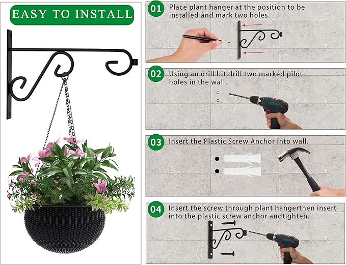 Hanging Plant Hanger 4Pcs Plant Hanger Wall Hooks,6in Metal Plant Bracket Hook for Outdoor or Indoor Hanging Flower Baskets,Wind Chimes,Solar Lanterns