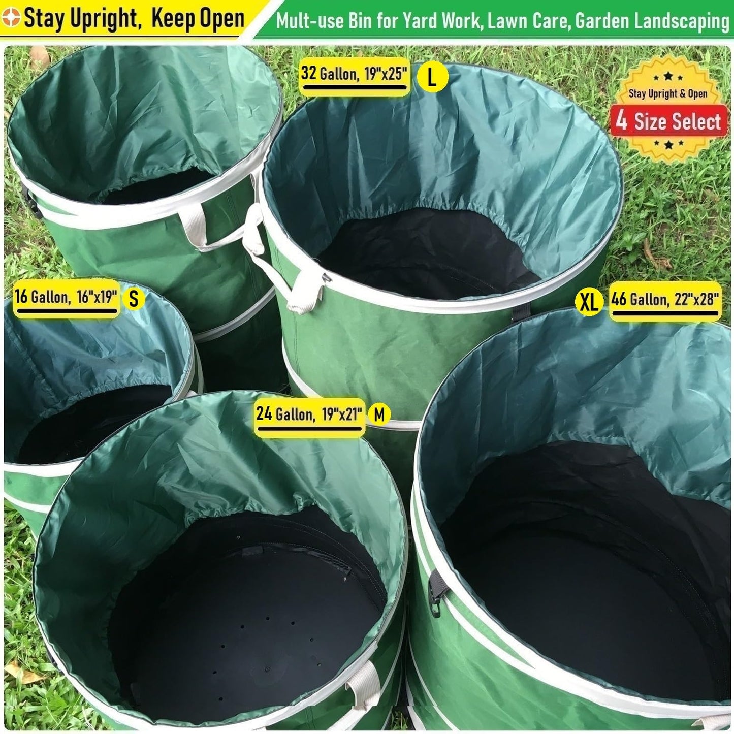 32-Gallon Collapsible Trash Can (19x25 in) Hard-Shell Bottom Yard Garden Bag for Pop-Up Recycling Bin,Yard Waste,Debris bag,Laundry Hamper,RV Camping Waste Bin,Lawn Grass,Leaf Bag,Sods,Weeds Barrel