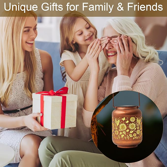 2-Pack Birthday Gifts for Women Mom Grandma Solar Lanterns Outdoor Waterproof Hummingbird Garden Decor Hanging Metal Lights Outside for Yard,Patio,Backyard,Porch