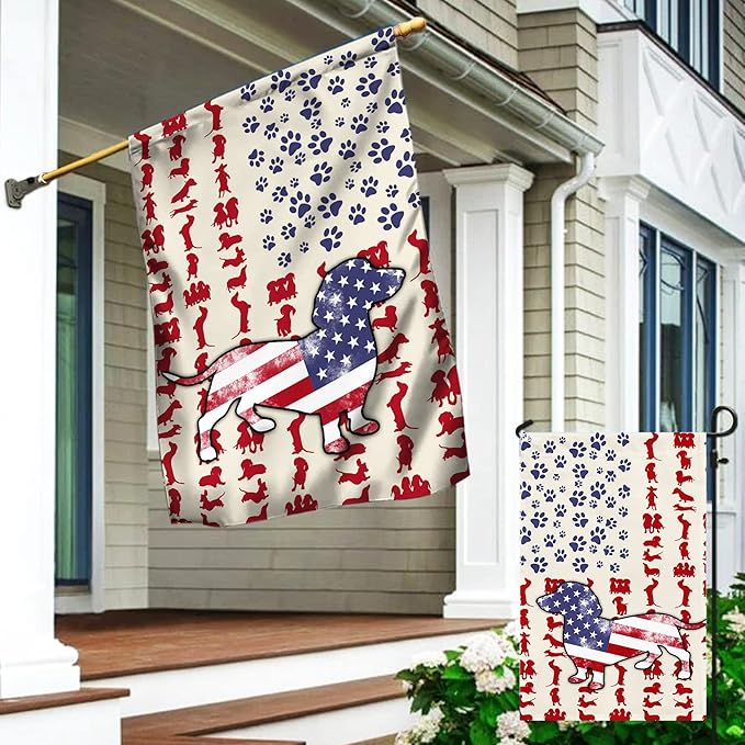 FLAGWIX Patriot American Dog Flags, Dachshund Dog Lover American Double Sided Flag - 4th of July Decorations For Home, Outside, House Flag 30x40 - Heavy Duty Canvas, Decorative Indoor Outdoor Flag