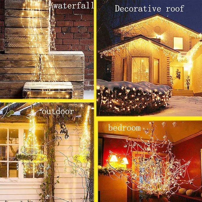 220 LED Solar Firefly Bunch Lights, 8 Flashing Modes, Fairy Copper Wire Waterproof String Lights, Decorative Vine Solar Watering Can Lights, Outdoor Garden Christmas Decor Lights (Warm White)