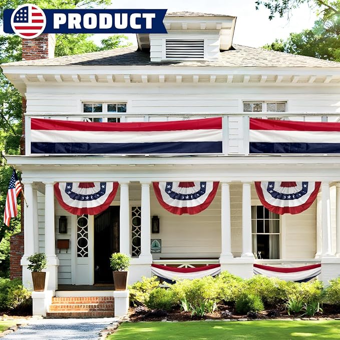 2Pack Patriotic Bunting US Flag Decorations 4th of July Decor 2x20 Ft Large Red, White & Blue Banner Veterans Day Memorial Days Celebration Outdoor Porch Garden