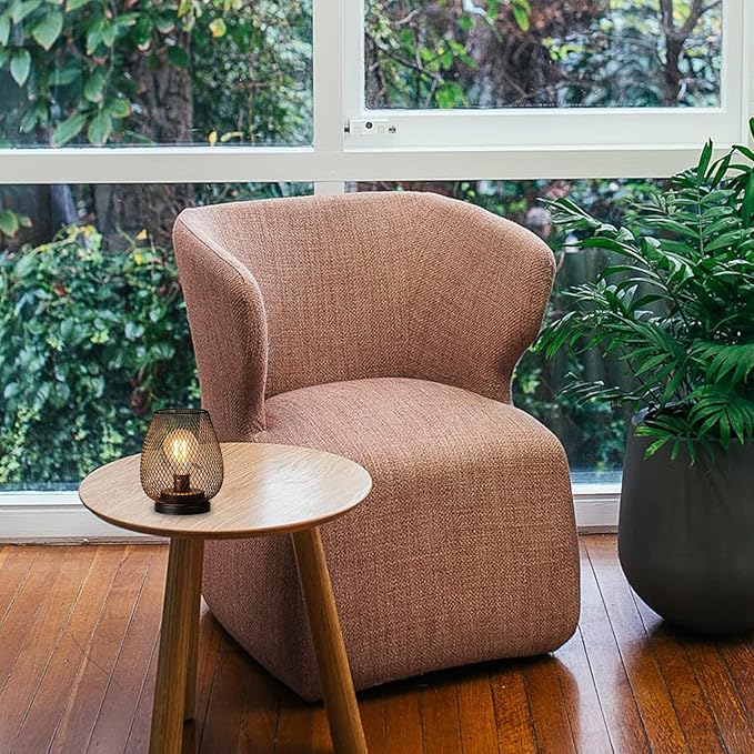 DECORKEY Set of 2 Battery Operated Lamp LED Table Lantern, Brown Metal Cage Cordless Lamps with LED Bulb,Vintage Decorative Outdoor Lantern for Weddings, Parties, Patio, Events for Indoors Shelf Decor