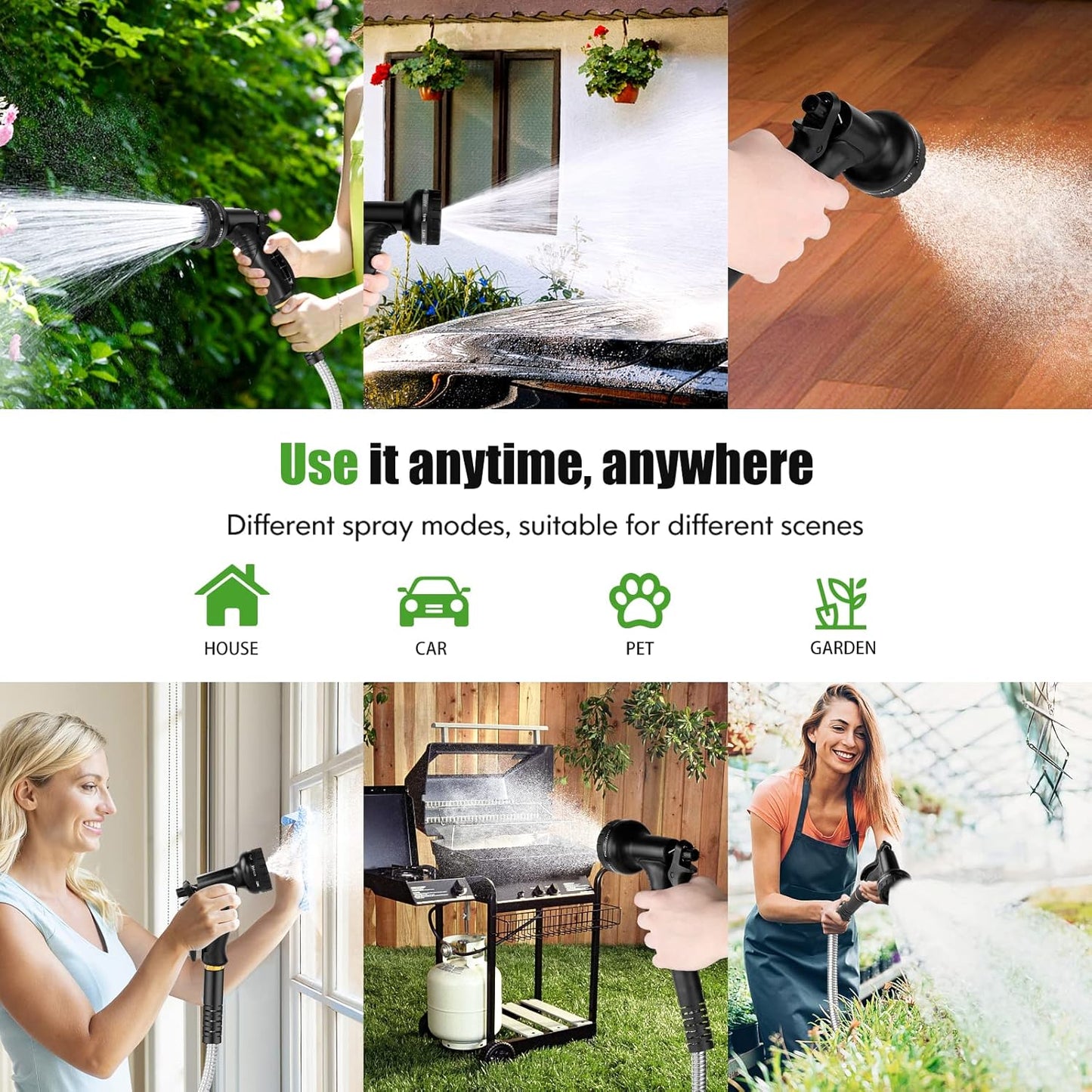 Garden Hose Metal 50FT, Stainless Steel Heavy Duty Water Hose With 10 Function Nozzle, No-Kink, Tough & Flexible, Sturdy and Lightweight, Rust Proof hose for Yard, Outdoor, RV