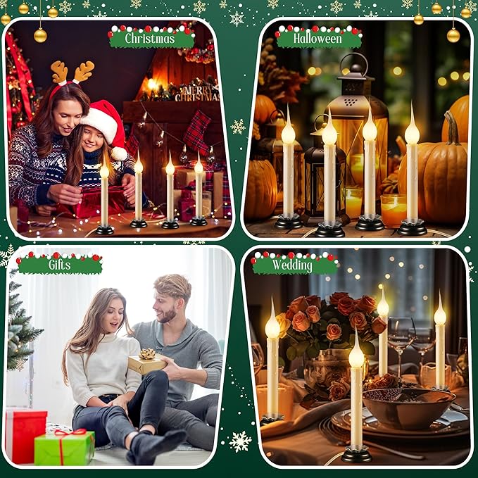 Enhon 4 Pack Rustic Country Candle Lights with Replacement Silicone Bulb, C7 0.6W Electric LED Christmas Window Candles Plug in, UL Certification Warm White Candlestick Lamp, 5 FT Cord, On/Off Switch